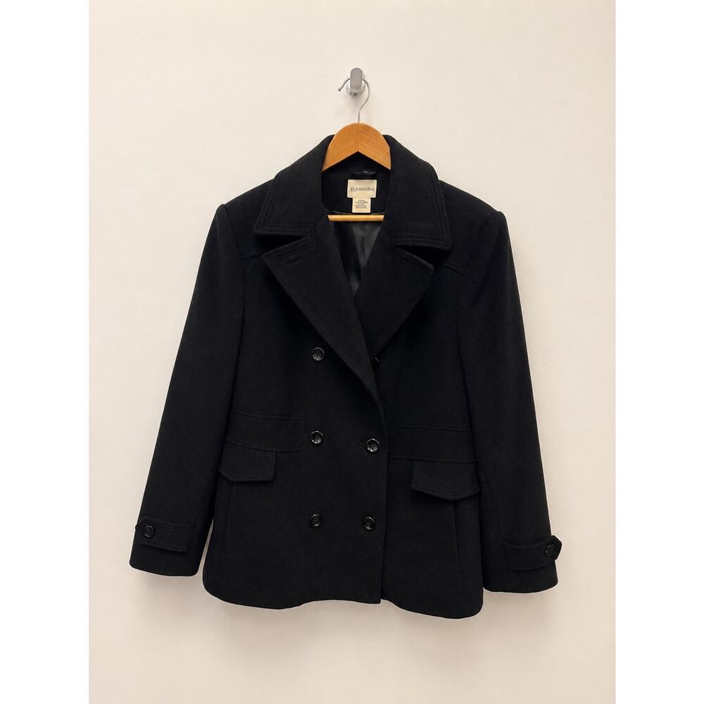 St. John's Bay Black Wool Cashmere Blend Pea Coat - XL